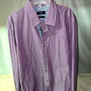 Boss Hugo Boss men's Lavender White striped Size large regular fit Button shirt